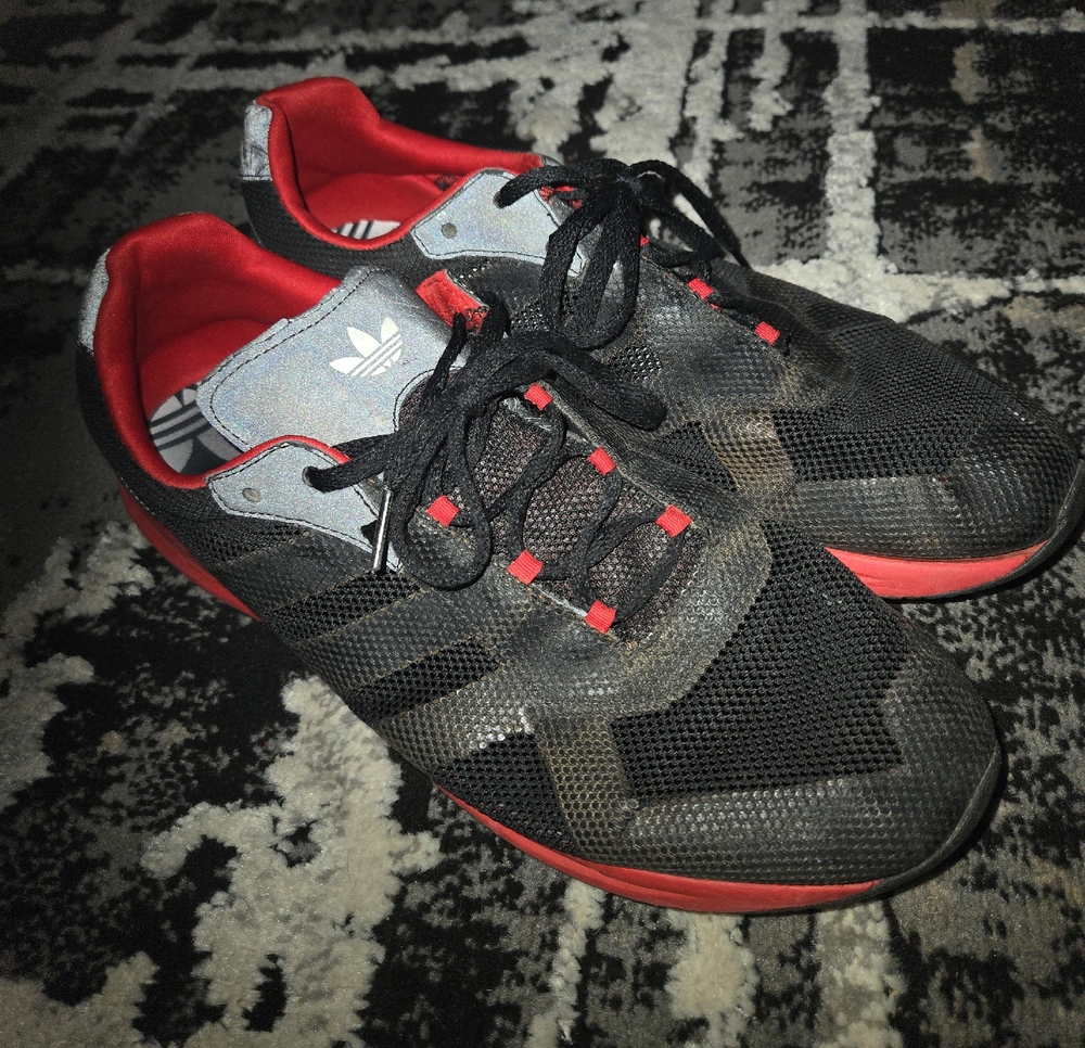 adidas Black and Red Athletic Mesh Sneakers